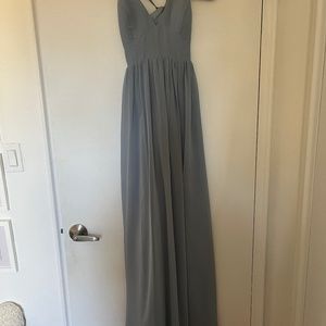 AZAZIE AAIDA A-Line Bow Chiffon Floor-Length Dress in dusty blue